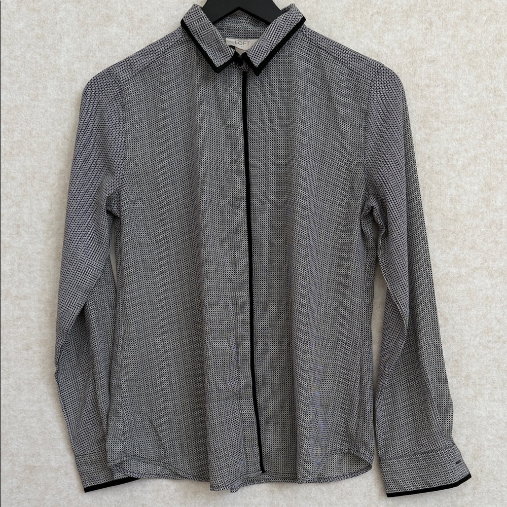 Black and White Patterned Button Up Blouse